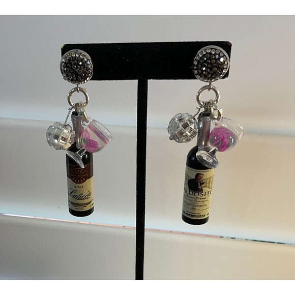 Wine Lover’s Statement Necklace, Miniature Wine Bottle Jewelry with Earrings - Picture 7 of 9